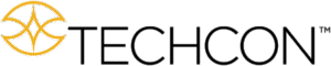 Yellow abstract logo on black background.